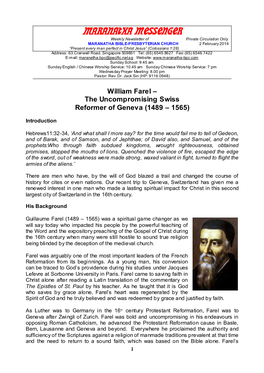 William Farel – the Uncompromising Swiss Reformer of Geneva (1489 – 1565)