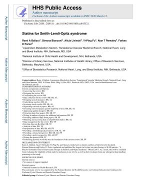 Statins for Smith-Lemli-Opitz Syndrome