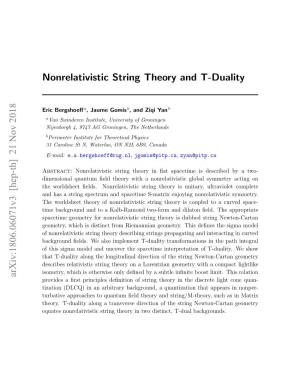 Nonrelativistic String Theory and T-Duality Arxiv:1806.06071V3 [Hep-Th]