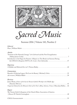 Sacred Music Summer 2016 | Volume 143, Number 2