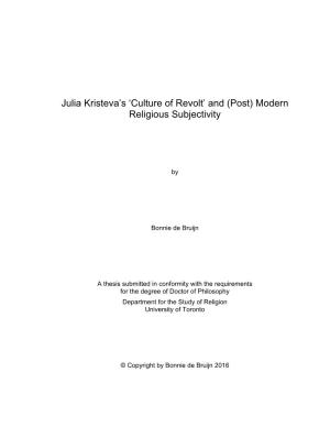Julia Kristeva's 'Culture of Revolt' and (Post) Modern Religious Subjectivity