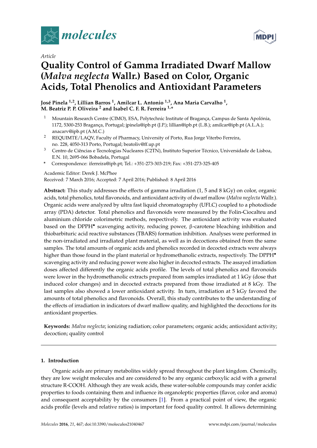 Malva Neglecta Wallr.) Based on Color, Organic Acids, Total Phenolics and Antioxidant Parameters