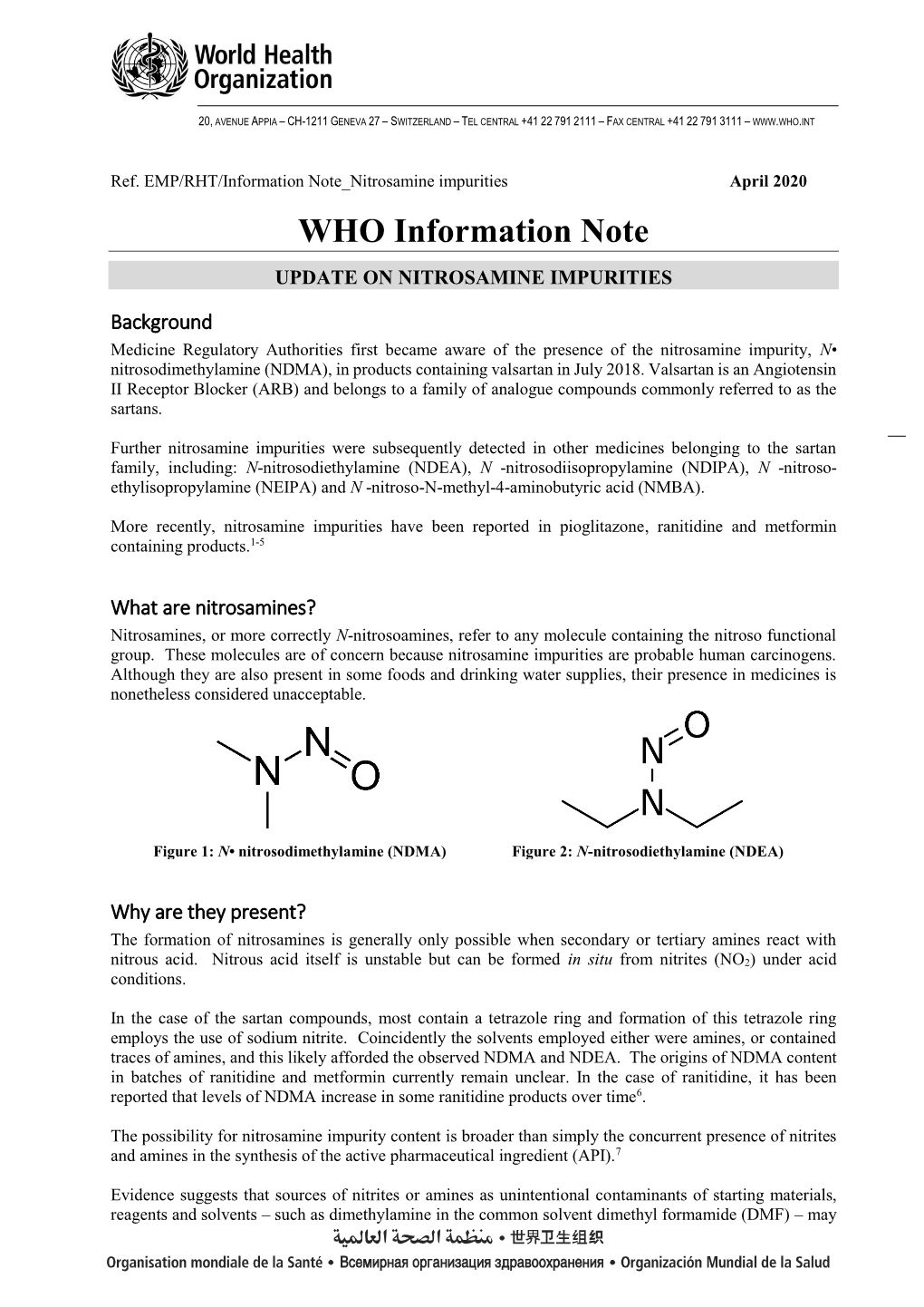 WHO Information Note UPDATE on NITROSAMINE IMPURITIES