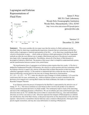 Lagrangian and Eulerian Representations of Fluid Flow: James F