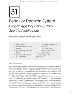 Behavior Decision System: Dragon Age Inquisition's Utility Scoring