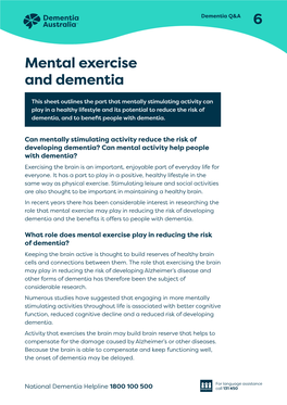 Mental Exercise and Dementia