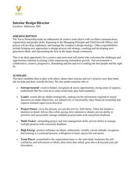 Interior Design Director Location: Baltimore, MD