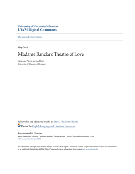 Madame Bandar's Theatre of Love Ghassan Abou-Zeineddine University of Wisconsin-Milwaukee
