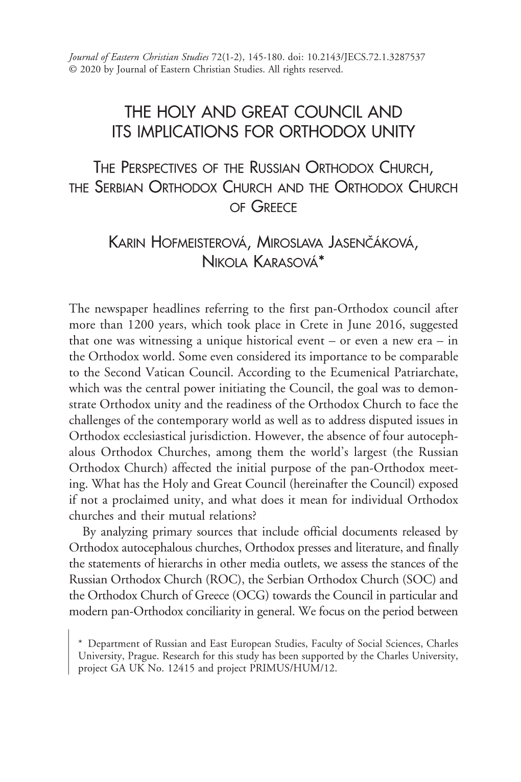 The Holy and Great Council and Its Implications for Orthodox Unity