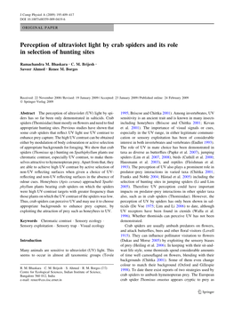 Perception of Ultraviolet Light by Crab Spiders and Its Role in Selection of Hunting Sites