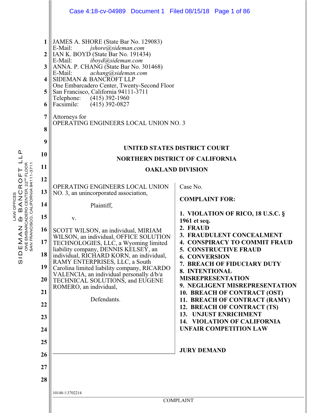 Case 4:18-Cv-04989 Document 1 Filed 08/15/18 Page 1 of 86