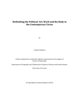 Rethinking the Political: Art, Work and the Body in the Contemporary Circus