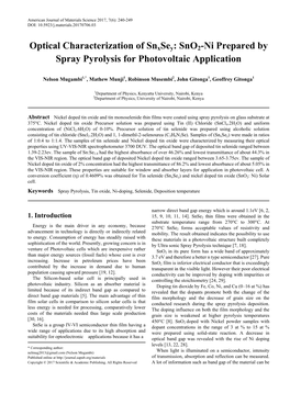 Spray Pyrolysis, Tin Oxide, Ni-Doping, Selenide, Deposition Temperature