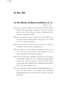 H. Res. 298 in the House of Representatives, U