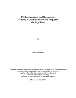 Reading 1 Corinthians with the Augustan Marriage Laws