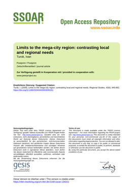 Limits to the Mega-City Region: Contrasting Local and Regional Needs Turok, Ivan