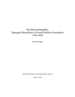 The Infected Republic: Damaged Masculinity in French Political Journalism 1934-1938