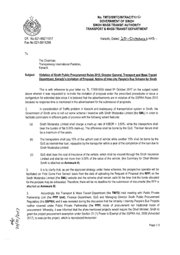 No. TMTD/SMTCIINTRACITY/Oqo GOVERNMENT of SINDH SINDH MASS TRANSIT AUTHORITY TRANSPORT &MASS TRANSIT DEPARTMENT