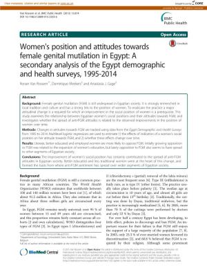 Women's Position and Attitudes Towards Female Genital Mutilation in Egypt