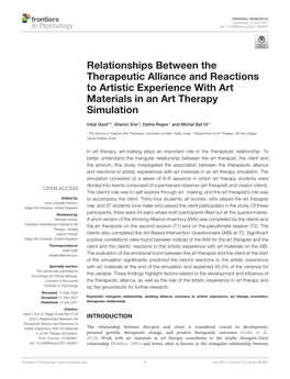 Relationships Between the Therapeutic Alliance and Reactions to Artistic Experience with Art Materials in an Art Therapy Simulation