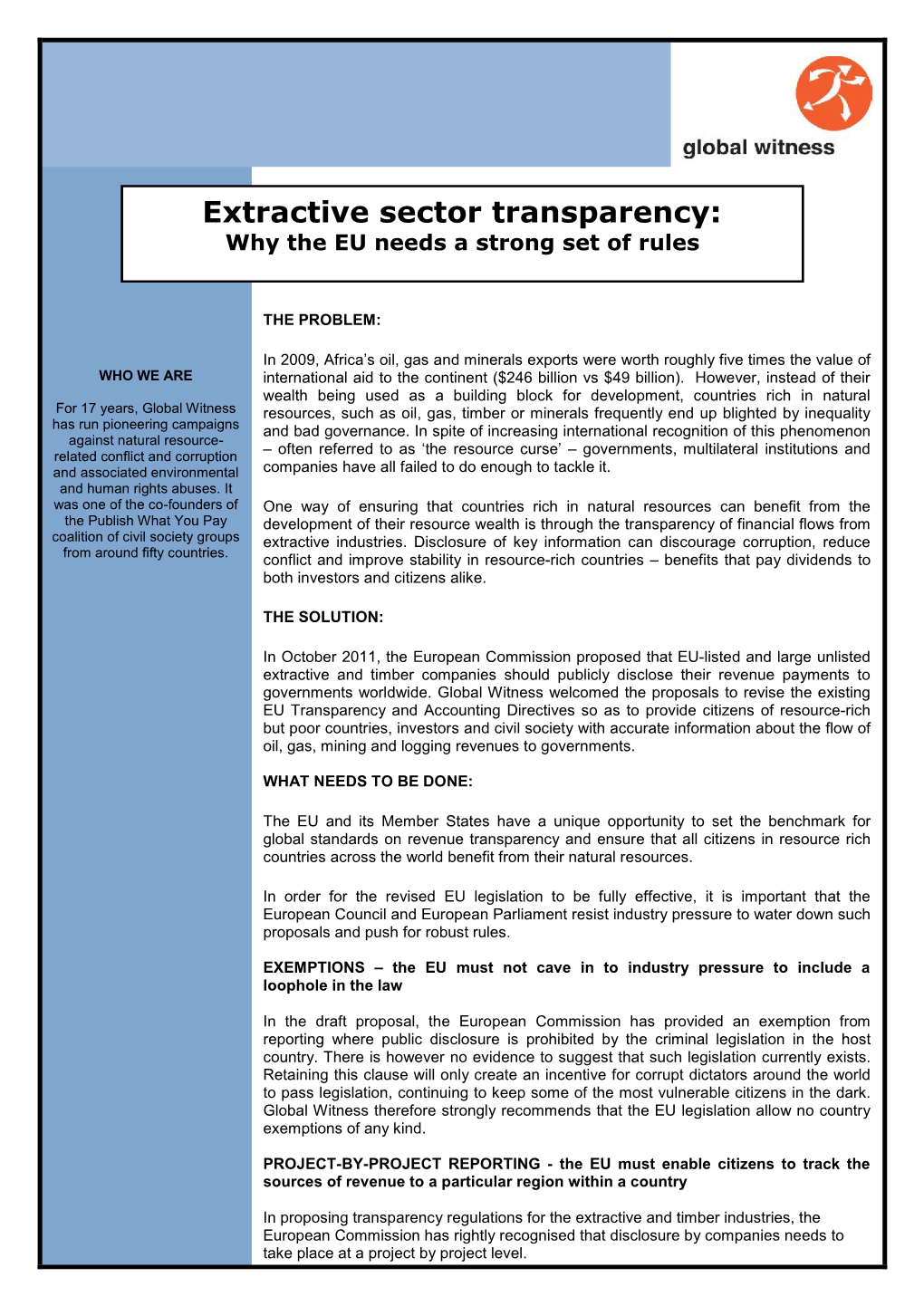 Extractive Sector Transparency: Why the EU Needs a Strong Set of Rules