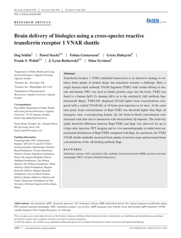 Brain Delivery of Biologics Using a Cross‐Species Reactive Transferrin