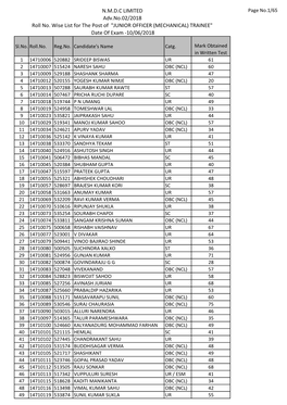 N.M.D.C LIMITED Adv.No.02/2018 Roll No. Wise List for the Post Of