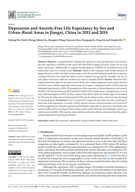 Depression and Anxiety-Free Life Expectancy by Sex and Urban–Rural Areas in Jiangxi, China in 2013 and 2018