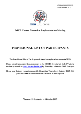 Provisional List of Participants