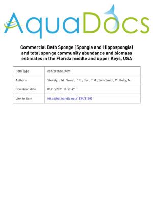 Commercial Bath Sponge (Spongia and Hippospongia) and Total Sponge Community Abundance and Biomass Estimates in the Florida Middle and Upper Keys, USA