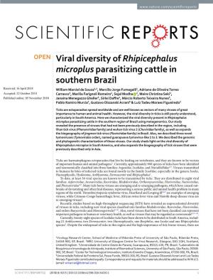 Viral Diversity of Rhipicephalus Microplus Parasitizing Cattle in Southern Brazil