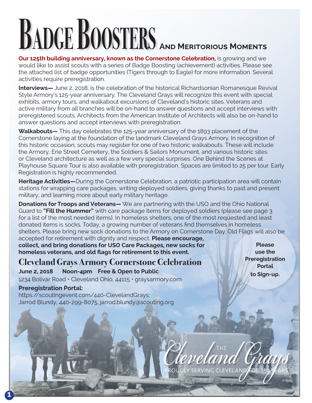 Cleveland Grays Armory Cornerstone Celebration Portal June 2, 2018 Noon-4Pm Free & Open to Public to Sign-Up