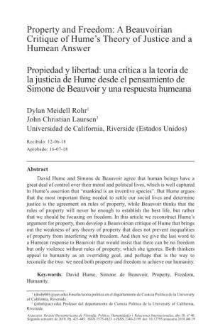 A Beauvoirian Critique of Hume's Theory of Justice and a Humean Answer Propiedad Y Libertad