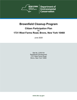 Brownfield Cleanup Program Citizen Participation Plan for 1731 West Farms Road, Bronx, New York 10460