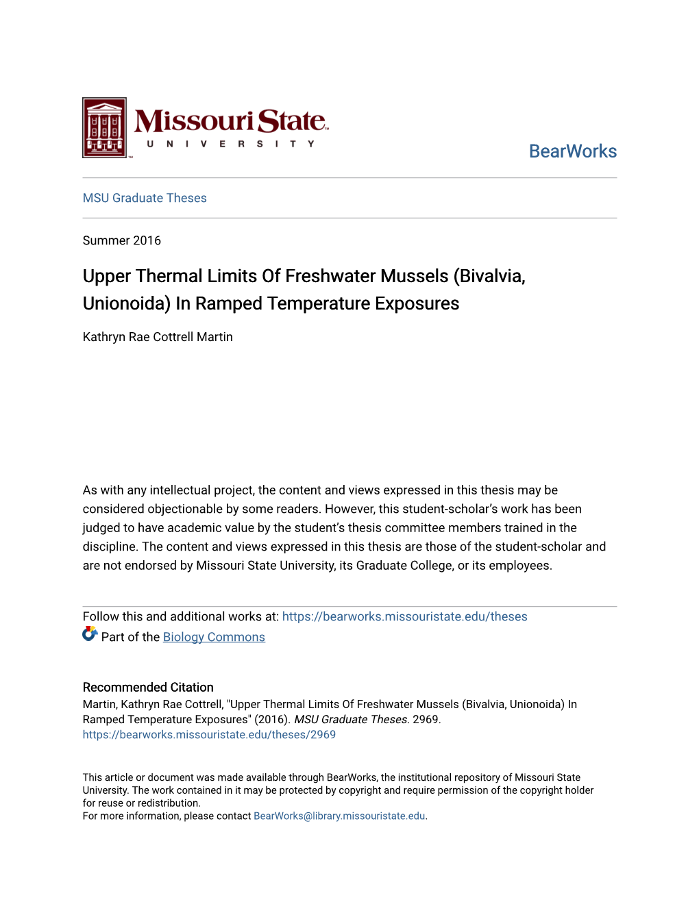 Upper Thermal Limits of Freshwater Mussels (Bivalvia, Unionoida) in Ramped Temperature Exposures