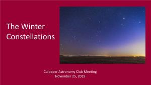 Culpeper Astronomy Club Meeting November 25, 2019 Overview