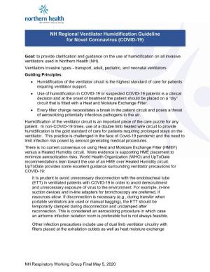 NH Regional Ventilator Humidification Guideline for Novel Coronavirus