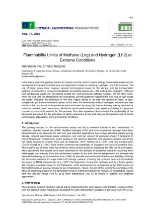 FLAMMABILITY LIMITS of METHANE (LNG) and HYDROGEN (LH2) at EXTREME CONDITIONS, Chemical Engineering Transactions, 77, 601-606 DOI:10.3303/CET1977101 602
