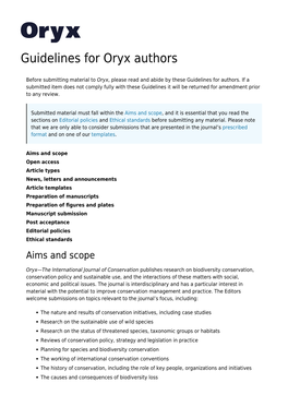 Guidelines for Oryx Authors