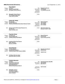 NRS Personnel Directory Paul Aigner James M. Andre Feynner Arias