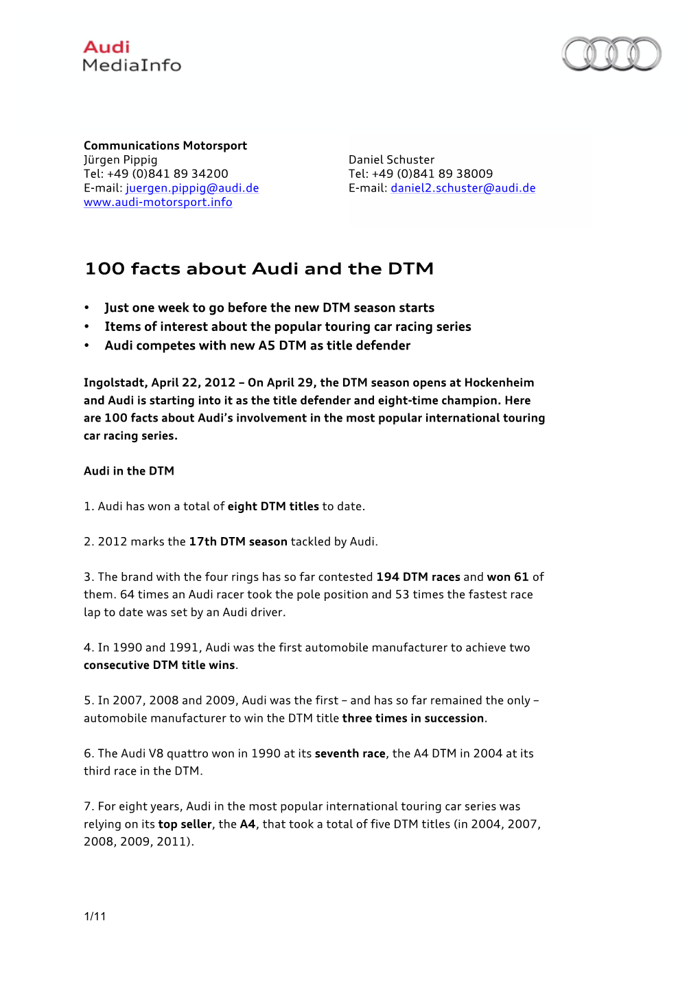 100 Facts About Audi and the DTM