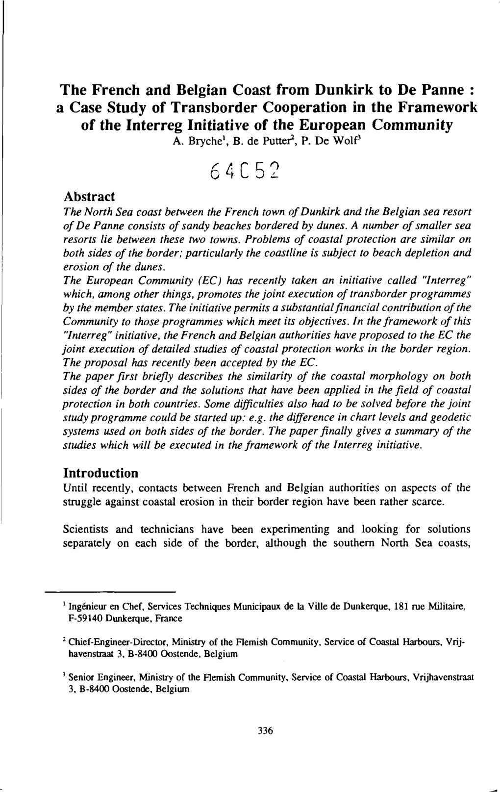 The French and Belgian Coast from Dunkirk to De Panne : a Case Study of Transborder Cooperation in the Framework of the Interreg