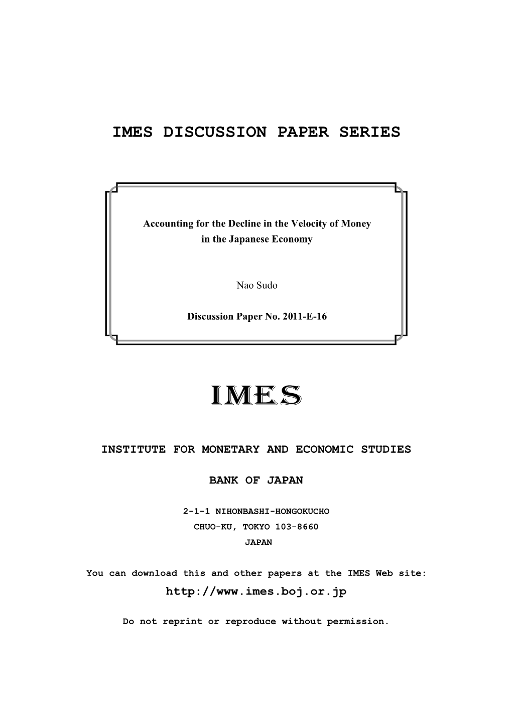 Accounting for the Decline in the Velocity of Money in the Japanese Economy