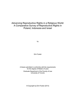 Advancing Reproductive Rights in a Religious World: a Comparative Survey of Reproductive Rights in Poland, Indonesia and Israel