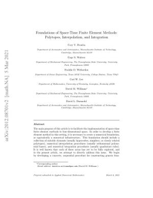 Foundations of Space-Time Finite Element Methods: Polytopes, Interpolation, and Integration