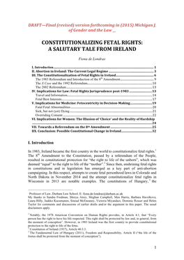 Constitutionalizing Fetal Rights: a Salutary Tale from Ireland