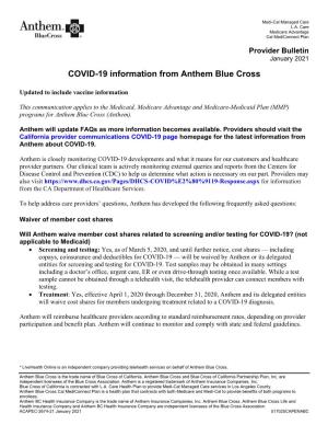 COVID-19 Information from Anthem Blue Cross