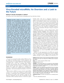 Virus-Encoded Micrornas: an Overview and a Look to the Future