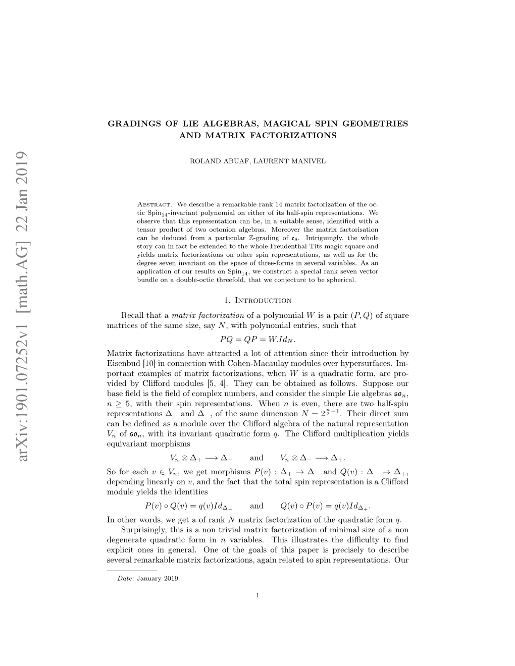 Gradings of Lie Algebras, Magical Spin Geometries and Matrix Factorizations