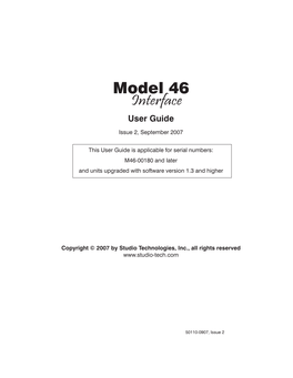 Studio Technologies Model 46 Rental Manual